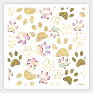 Golden Shining Paw Prints and Spectrum Colored Sticker